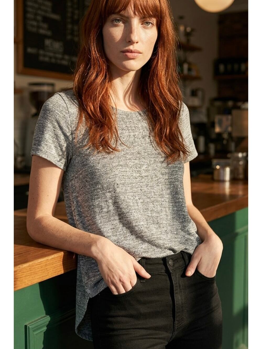Rayon Blend Gray Tee Womens XS Capsule Wardrobe Minimalist Clean Girl Normcore